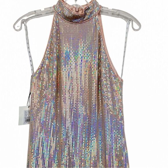 NWT SHO BY TADASHI SHOJI Blush Metallic Halter Midi Dress Iridescent Sequin Sz.S - Picture 4 of 9